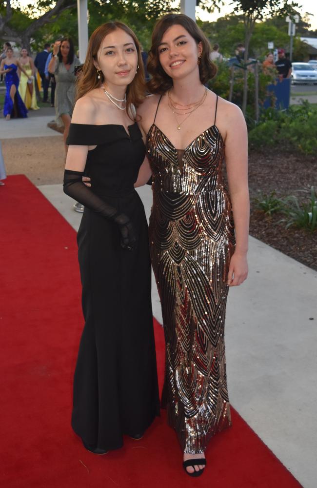 Erika Christansen and Amber Gielen at the Mountain Creek State High School formal on November 18, 2022. Picture: Sam Turner