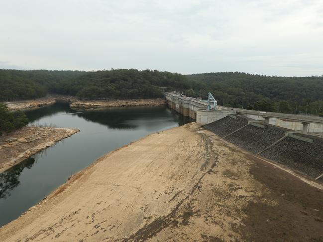 Warragamba Dam levels on April 1, 2019. The dam is at 56.5 per cent capacity, compared to 75.5 per cent the same time last year. Picture: Tim Hunter