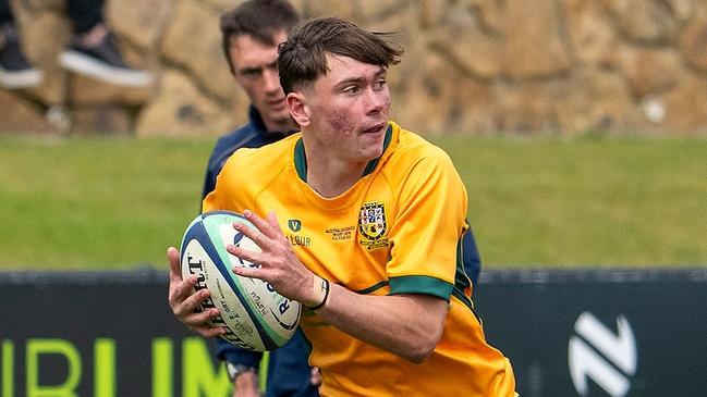 Nate Thompson in action for the 2024 Australian Schoolboys rugby union side. Picture: Anthony Edgar.