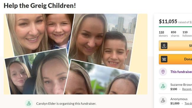 The Greig family’s GoFundMe, launched by Ms Elder has already received over $10,000 in donations.