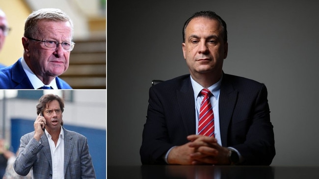 (Clockwise from L-R): AOC President John Coates, NRL boss Peter V'landys and AFL supremo Gil McLachlan.