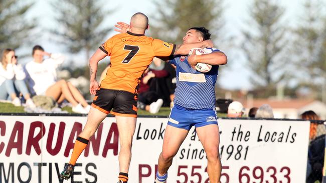 Tugun Seahawks (blue) vs. Southport Tigers at Tugun. A Grade. Samui Latu. 6 June 2021 Tugun Picture by Richard Gosling