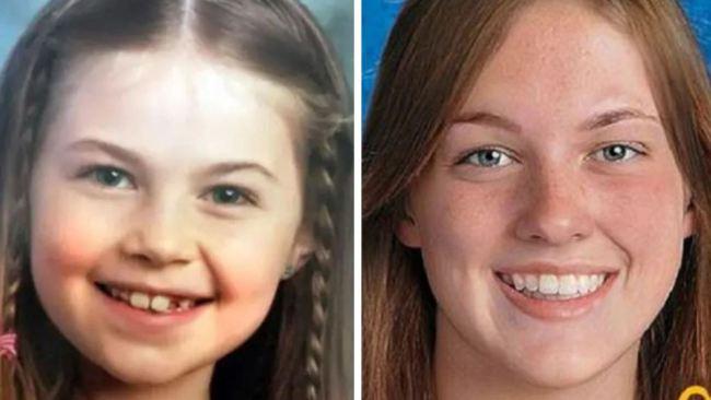 Kayla Unbehaun is shown here, left, around the time of her disappearance in 2017. On the right is an age-progressed photo of her to 14 years. Photos: National Center for Missing & Exploited Children