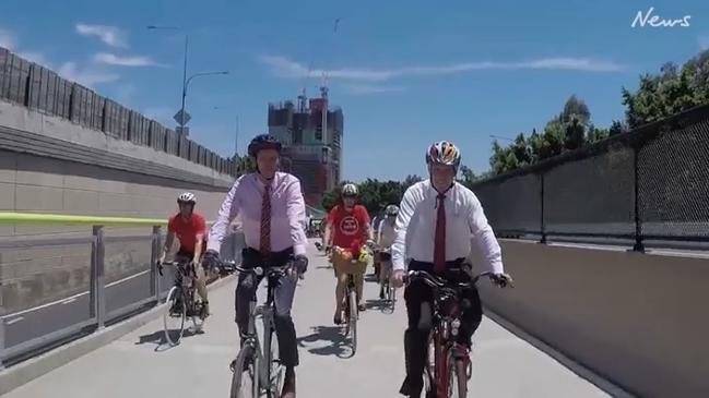 Transport minister tries the new section of the Velovway Cycleway