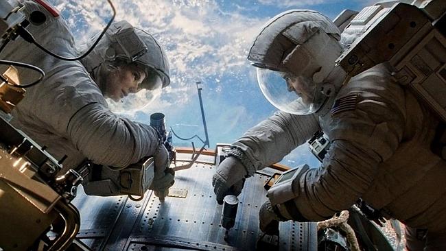 Sandra Bullock and George Clooney in "Gravity". She looks sober here.