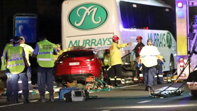 The crash scene on Easter Sunday when three girls in their late teens smashed into a bus that had broken down in the M5 breakdown lane. Picture: Damian Shaw