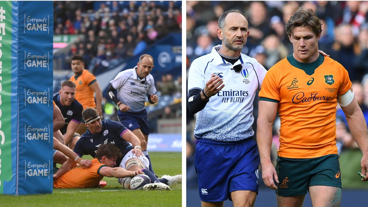 Michael Hooper was left fuming after his try was overturned by Romain Poite and his TMO. Photo: Getty Images