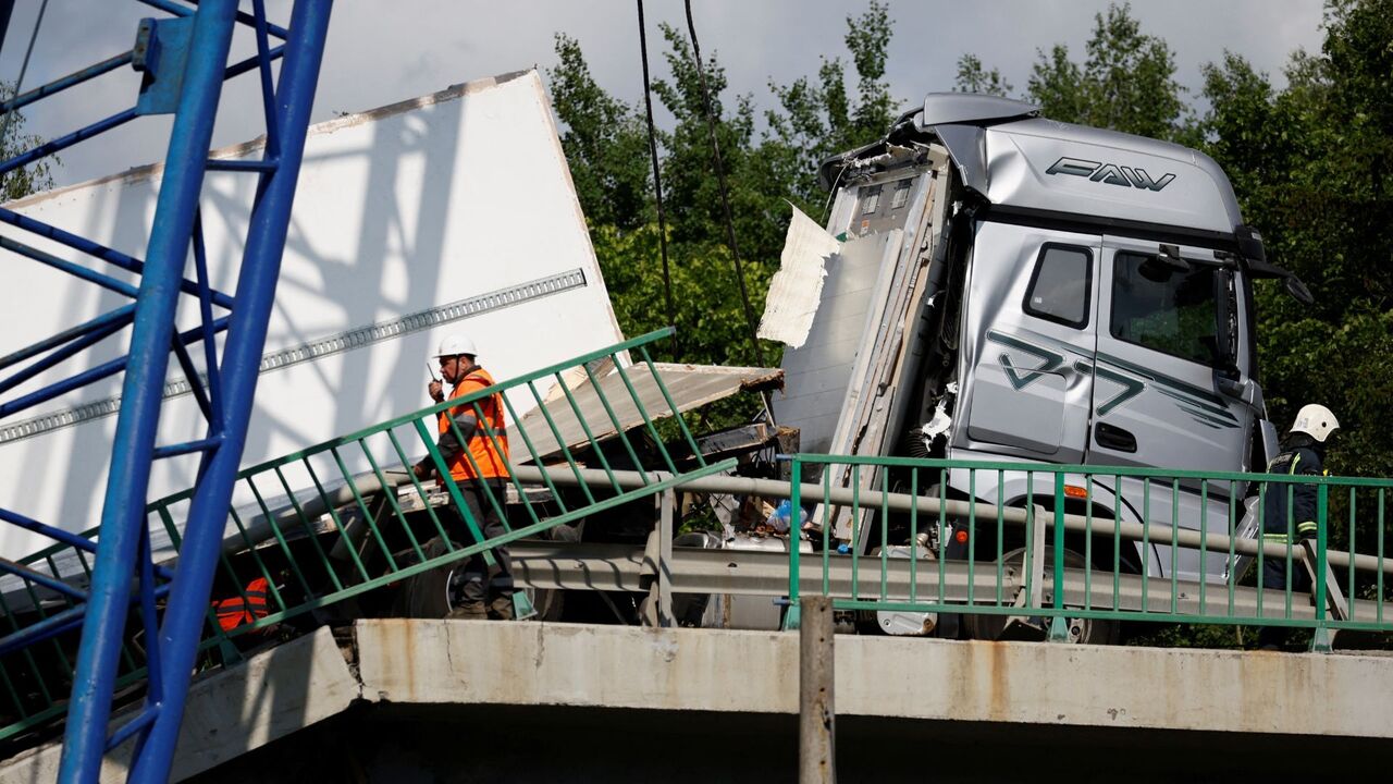 Two bridges collapsed on a train in western Russia's Bryansk region