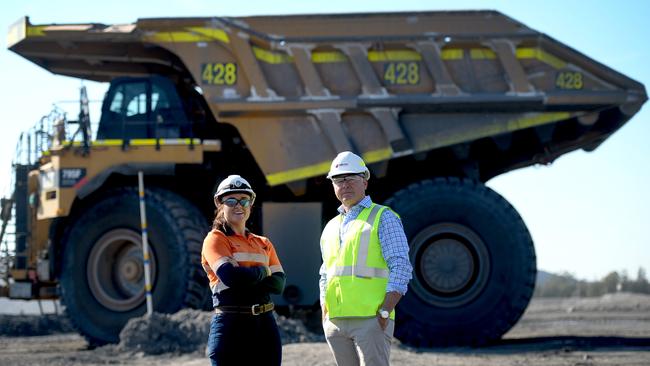 Joel Fitzgibbon and Claire Bennis at the Yancoal Mount Thorley Coal Mine in the Hunter. Picture: Jeremy Piper