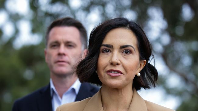 Shadow Minister Education Prue Car addresses the media with NSW Labor Leader Chris Minns in Leppington, Sydney Australia. Picture: NCA NewsWire / Gaye Gerard