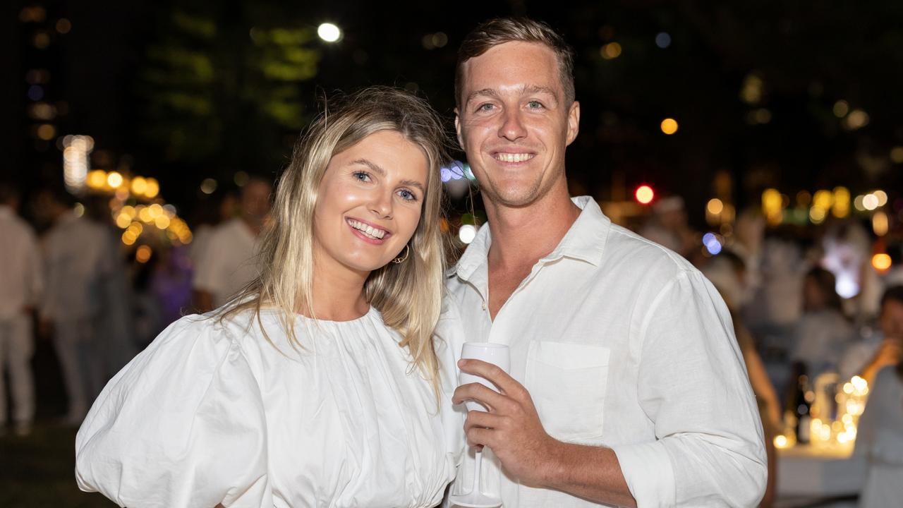 Paiden Bromfield and Brendan Kelly. The Pulse for DÃ&#131;Â®ner en Blanc Gold Coast at Broadbeach Park on April 22, 2023. Picture: Celeste Humphrey