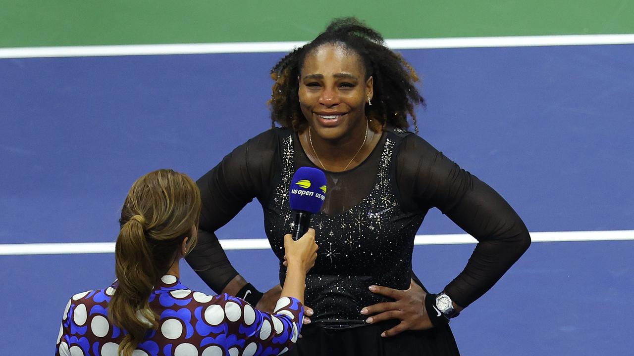 Serena Williams at the end. Photo: Mike Stobe/Getty Images/AFP.