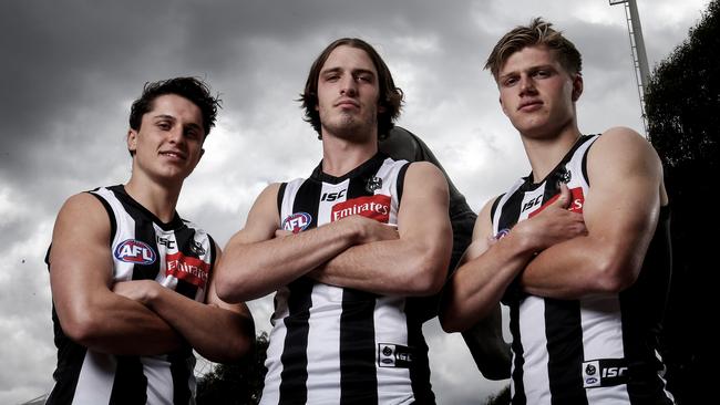 Collingwood draftees Trent Bianco, Trey Ruscoe and Jay Rantall.