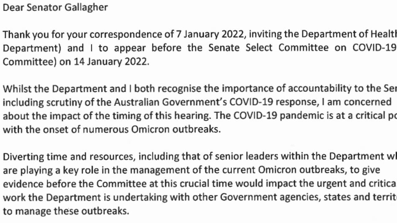 The email sent by Aged Care Minister Richard Colbeck on January 9.