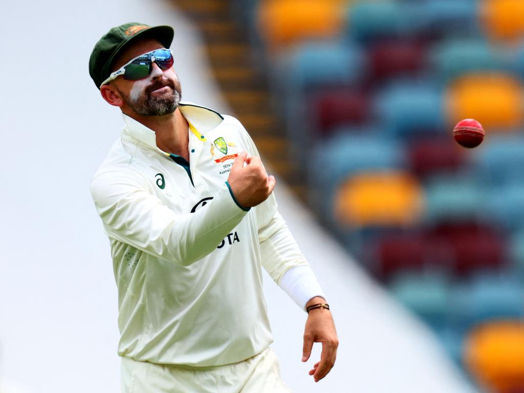 Australia's Nathan Lyon at the Gabba. Picture: Patrick Hamilton/AFP.