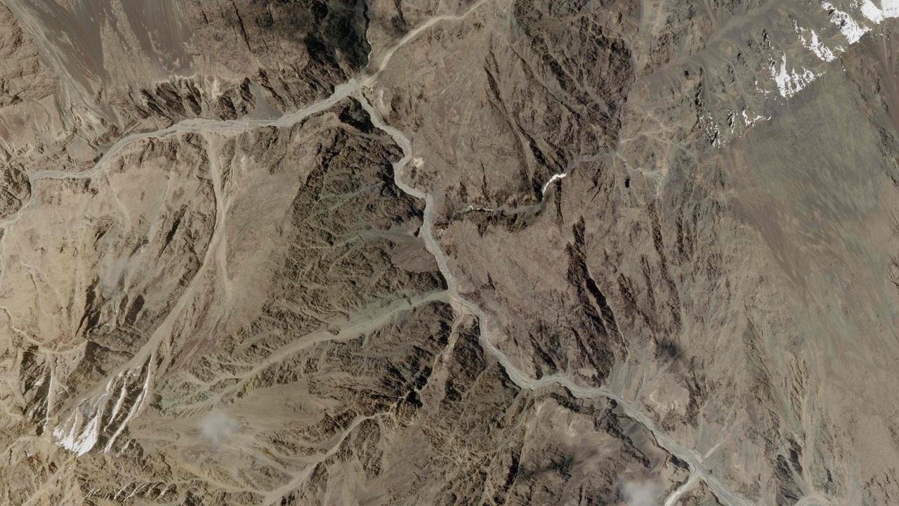 Satellite shows the Galwan Valley, which lies between China’s Tibet and India’s Ladakh district. Picture: 2020 Planet Labs Inc/AFP