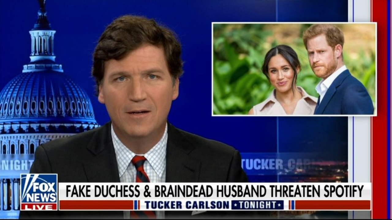 Fox News host Tucker Carlson blasts Prince Harry and Meghan Markle. Picture: Flash