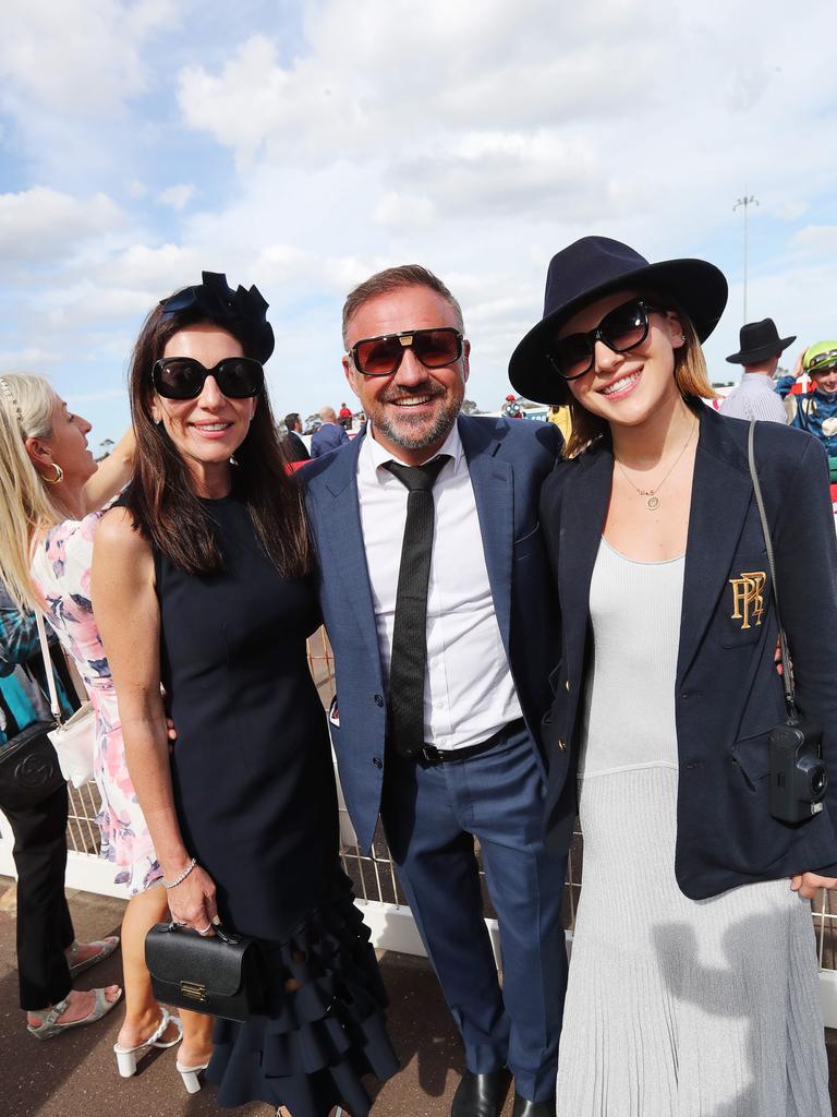 Leisa, Daniel and Olivia Buzadzic who own second placed Interpretation. They have businesses in Geelong including Western General Bodyworks. Geelong Cup connections. Picture: Alan Barber