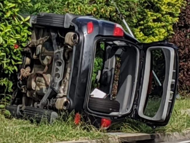 A car has rolled at the intersection of Elizabeth St and Alfred St in Aitkenvale shortly before 9am on Tuesday, June 16, 2020. Photo: Matt Taylor