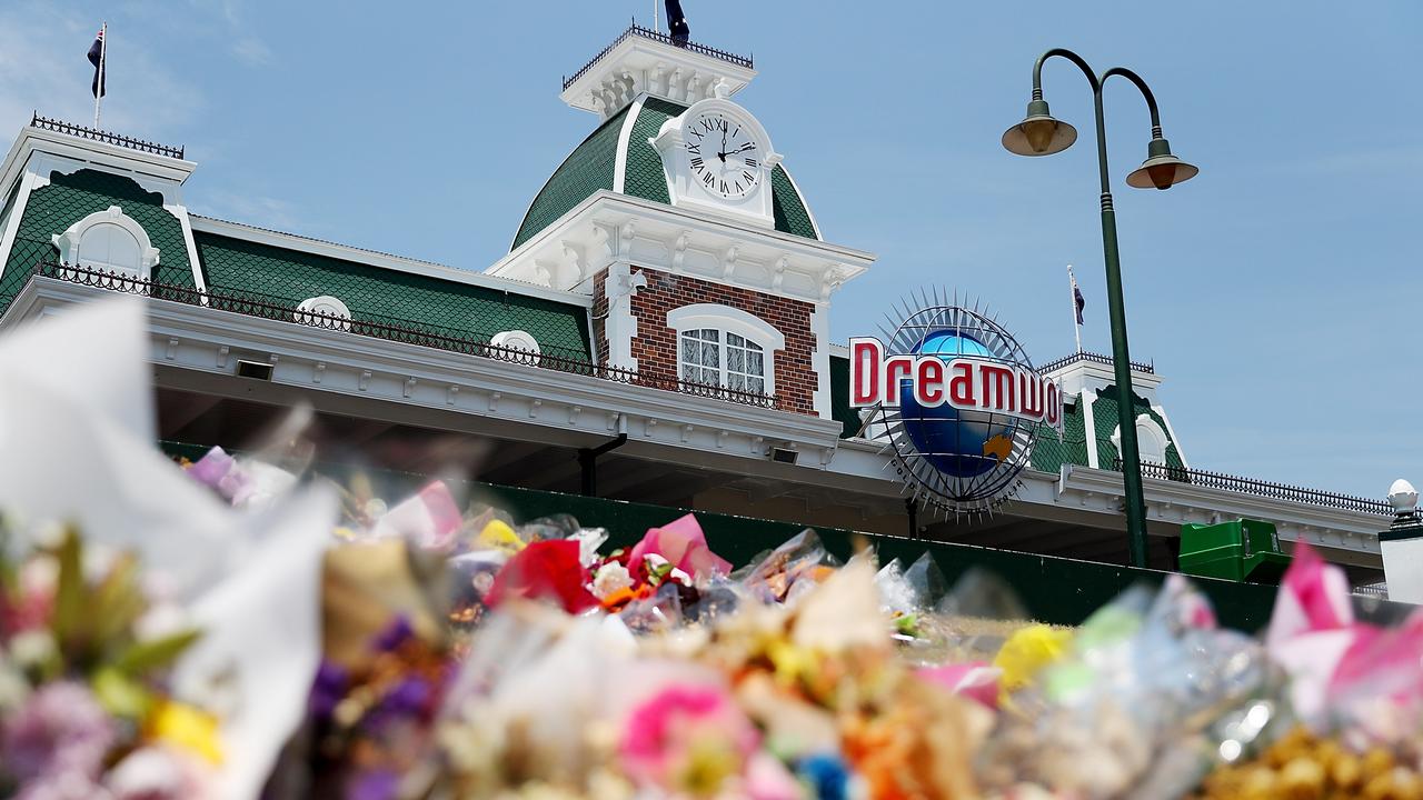 Thousands of flowers were left outside Dreamworld after the tragedy. Picture: Chris Hyde (Getty Images)