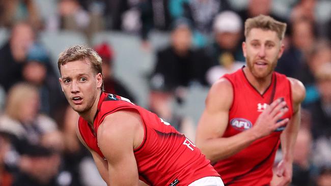 Darcy Parish insisted his heated moment with Dyson Heppell is more of what his side needs. Picture: Sarah Reed/AFL Photos via Getty Images)\