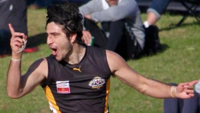 Daniel Scala celebrates a goal for Balwyn. Picture: David Woodhouse