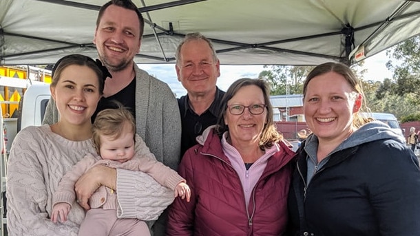 Family team: ShortHive’s Rachel and Tom (with their daughter), beekeeper Greg, Corrina and Robyn Broomfield.