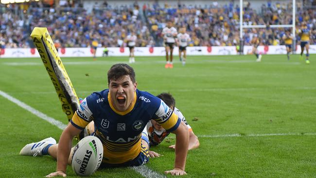 Mitchell Moses scores the first try at Bankwest Stadium last year. Picture: Dean Lewins