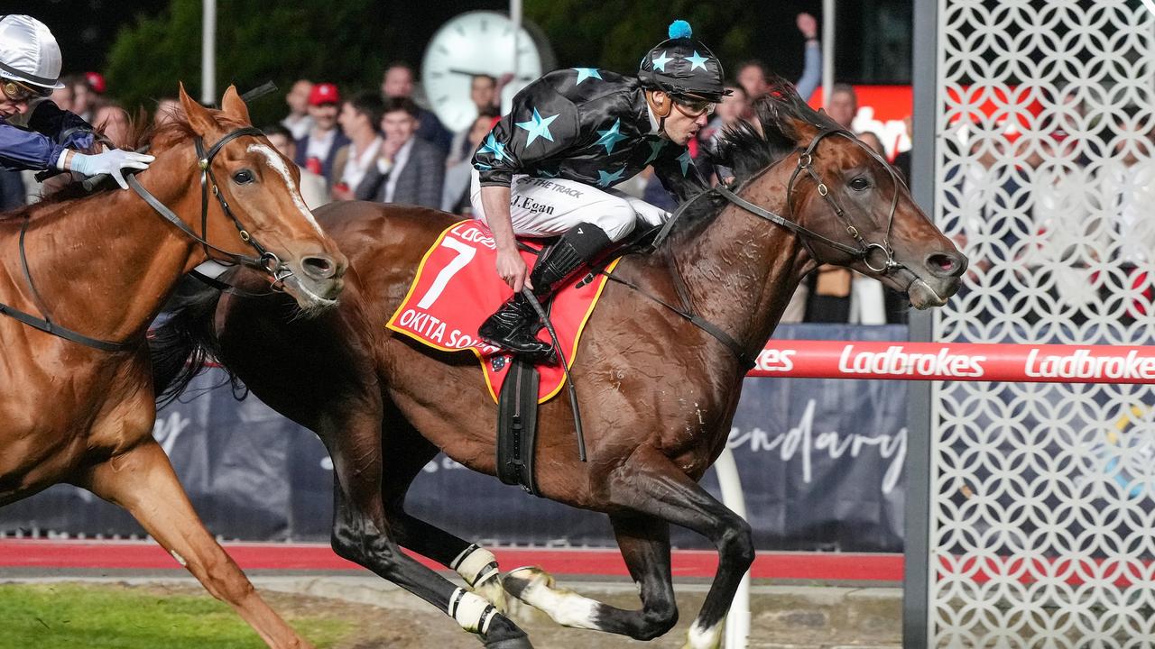 Melbourne Cup contender Okita Soushi scored his first win in Australia in the Moonee Valley Gold Cup. Picture: Racing Photos via Getty Images