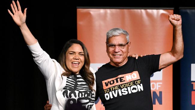 Senator Jacinta Nampijinpa Price and Nyunggai Warren Mundine at the ‘No’ event in Brisbane. Picture: NCA NewsWIRE / John Gass