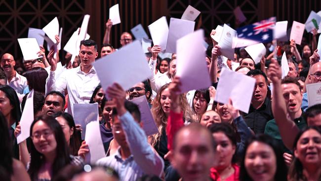 The citizenship ceremony at Brisbane Town Hall on Friday. Picture: Lyndon Mechielsen