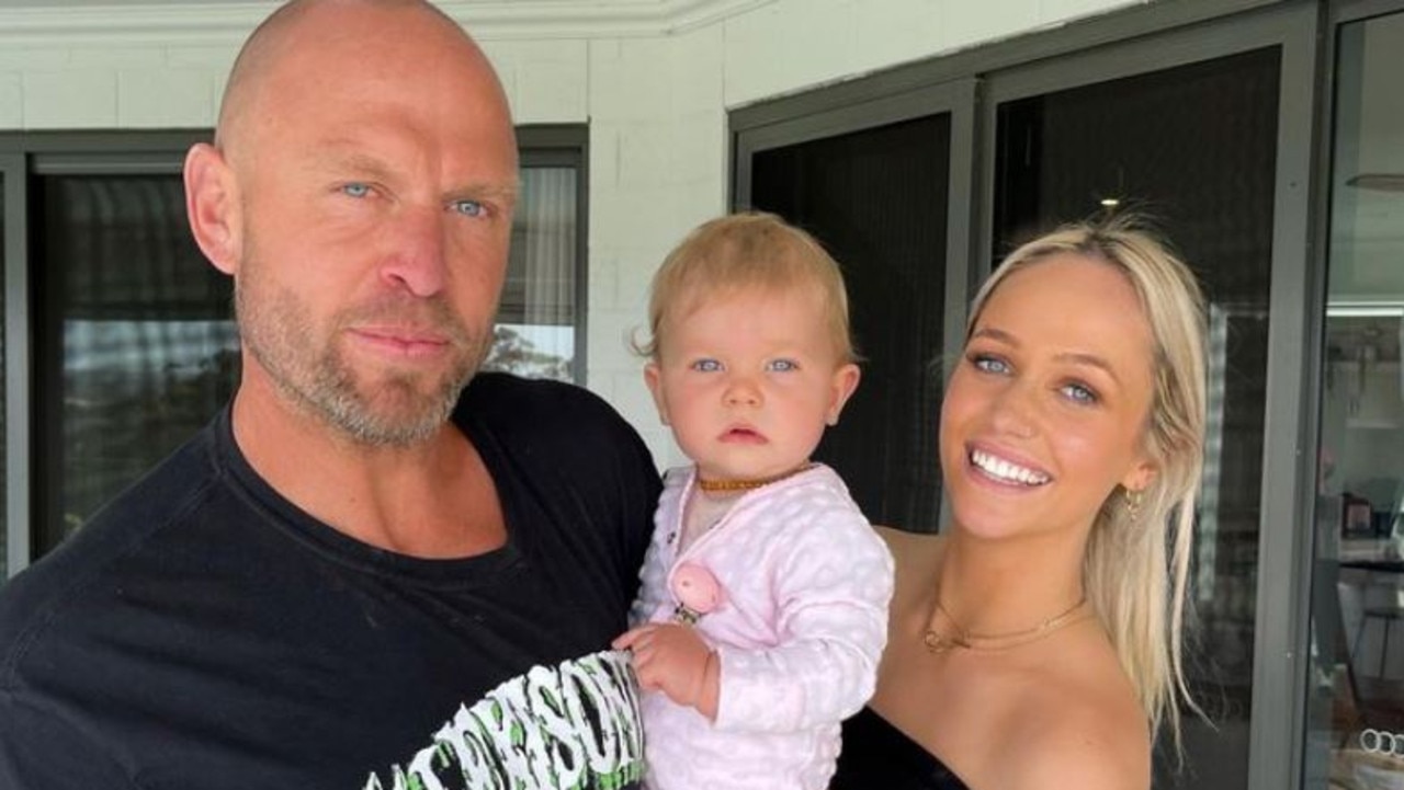 Chad Cornes and Mikayla Graetz with baby Wynter.