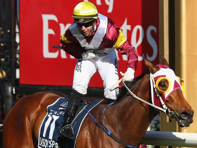 Brenton Avdulla riding Lasqueti Spirit wins the Crown Oaks in November.