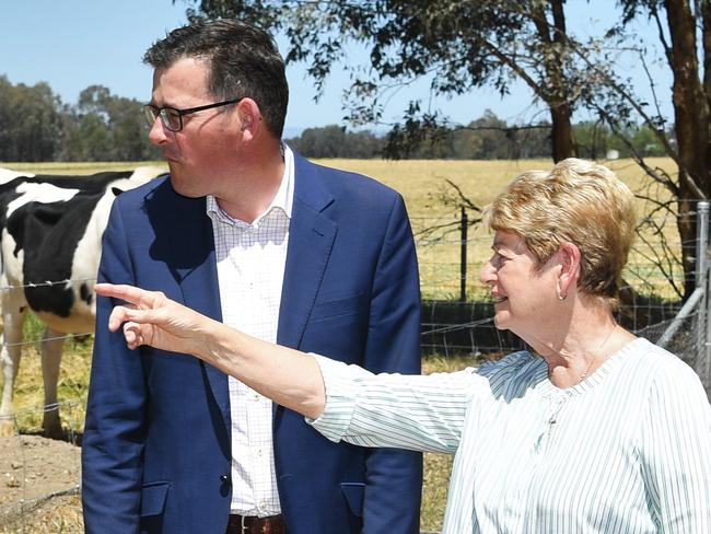 (L-R) Victorian Premier Daniel Andrews, Jan Andrews and Catherine Andrews walk around the family home in Wangaratta in North East Victoria, Monday, October 29, 2018. The Labor Party is travelling to Wangaratta in lead up to the 2018 Victorian state election. (AAP Image/James Ross) NO ARCHIVING