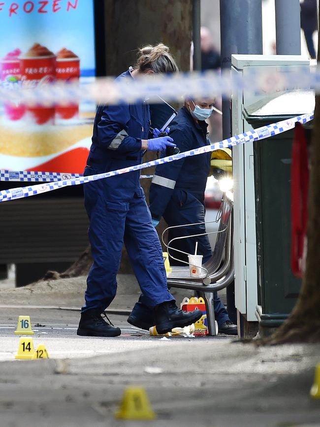 Police on the scene of the stabbing. Picture: Nicki Connolly