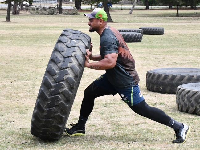 Dunamis Lui in action during Canberra’s pre-season training camp.