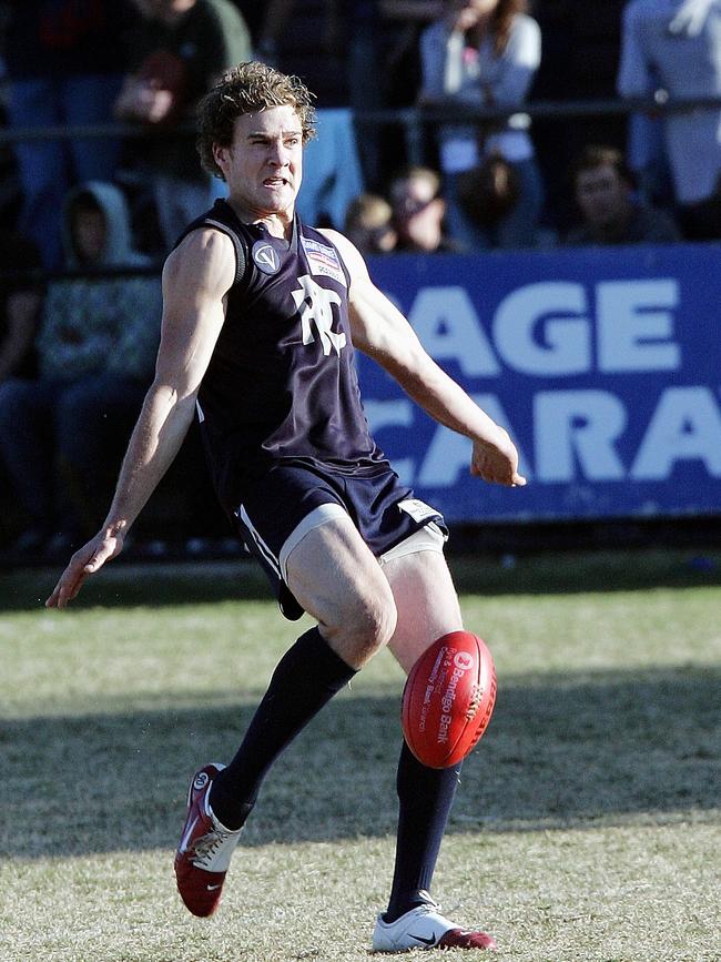 The moment: Ben Schultz kicks his 100th goal for Rosebud in the ‘07 grand final. Picture: Guy Thayer