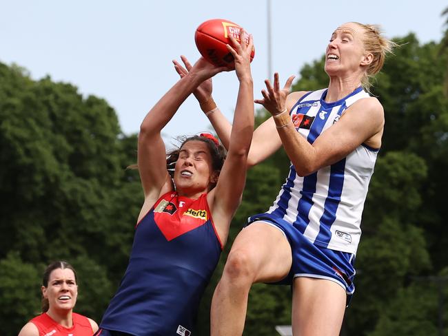 Libby Birch marks against her new club last season. Picture: Michael Klein