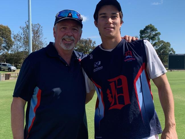 Dandenong president Garry Davidson with first-game player Max Marinic.