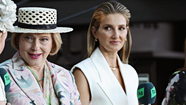 OCTOBER 9, 2023. (LR) Emma Freedman, Gai Waterhouse, Kate Waterhouse and Edwina McCann at TAB Ladies day Everest breakfast at Custom House. Picture: Adam Yip