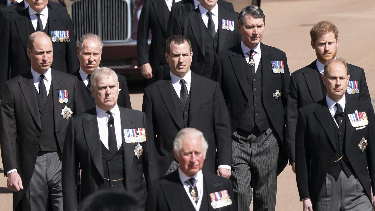 Their cousin Peter Phillips separated William and Harry at the Duke of Edinburgh’s funeral in 2021. (Photo by Paul Edwards-WPA Pool/Getty Images)