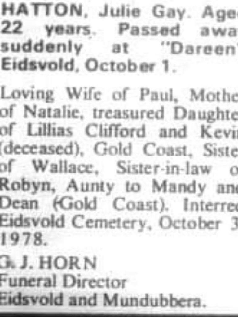 Natalie Hatton was initially only able to find two documents relating to her mother's passing. The death certificate and this death notice published in the newspaper.