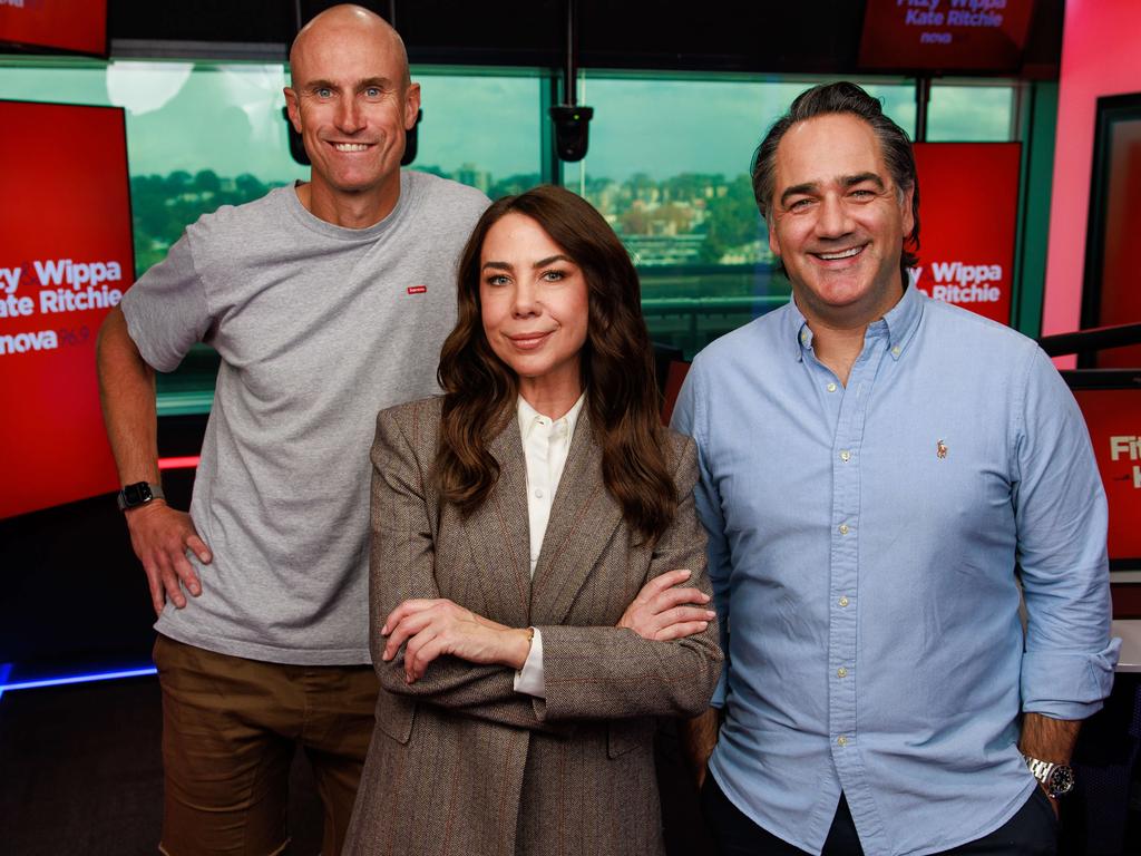 Ritchie’s co-hosts Fitzy and Wippa set the actress up with Skelton on the show. Picture: Justin Lloyd.