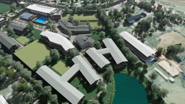 A collection of proposed school buildings next to the lake. Picture: Regis Grammar