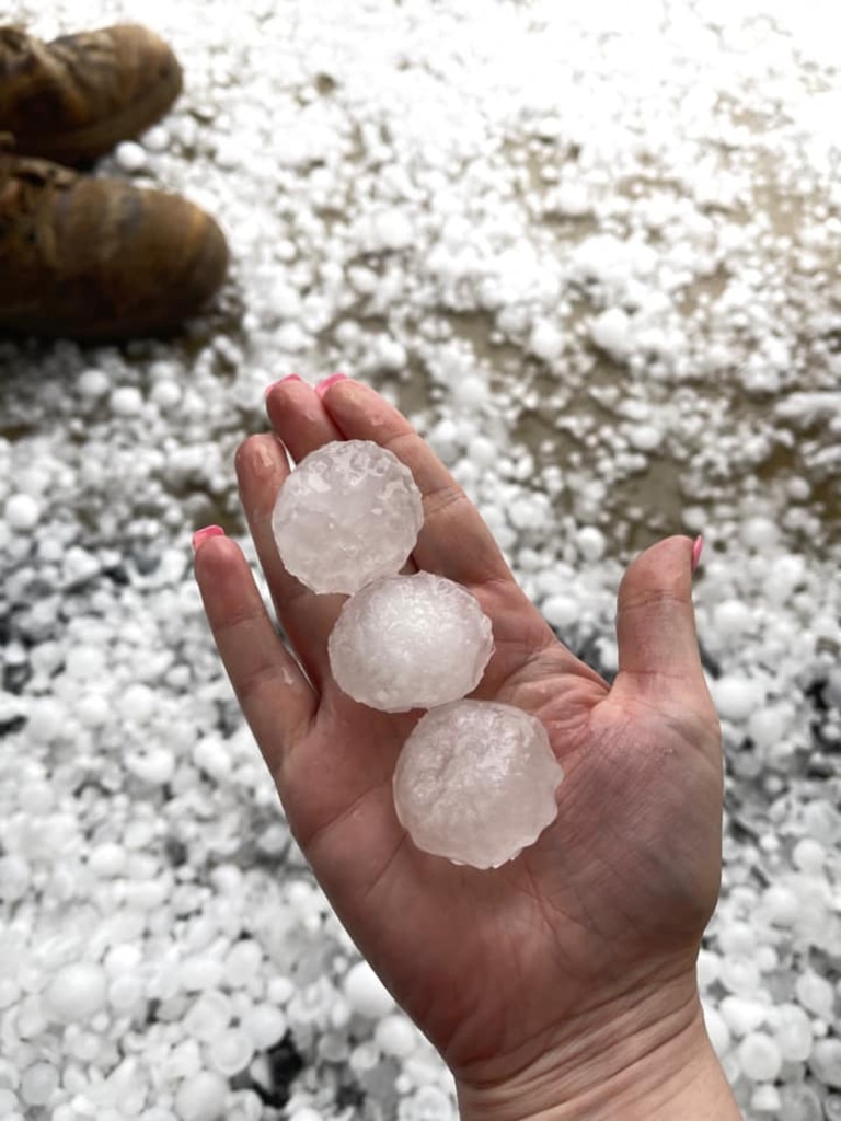 Giant hail stones that fell on Thursday. Picture: Tamara Haley