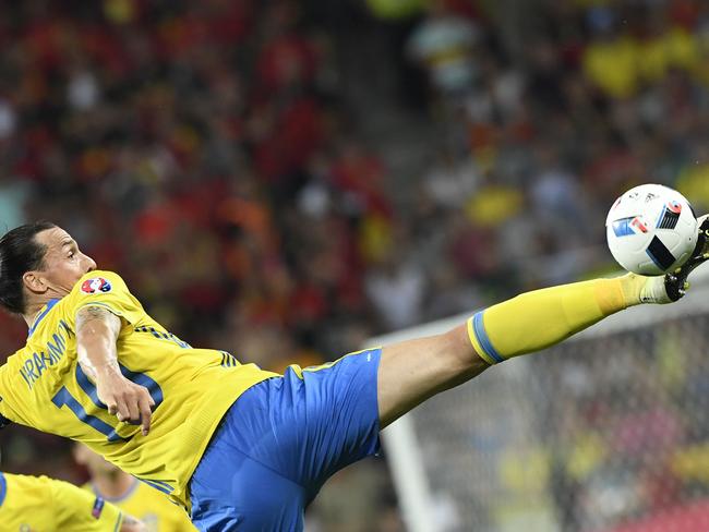 Sweden's forward Zlatan Ibrahimovic shows off his skills. Picture: AFP