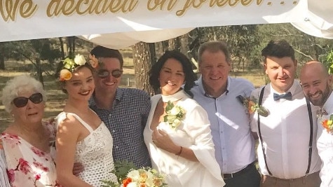 Ann Kerr, Miranda Kerr and her husband Evan Spiegel, Therese and John Kerr, Matt Kerr and Jimmy Wright on their wedding day.