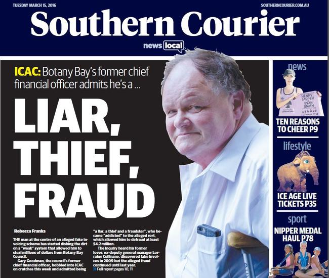 The front page of the Southern Courier following ICAC’s finding.