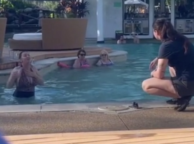 An Australian woman was escorted out of the pool at the Oaks Port Douglas Resort in far north Queensland last week