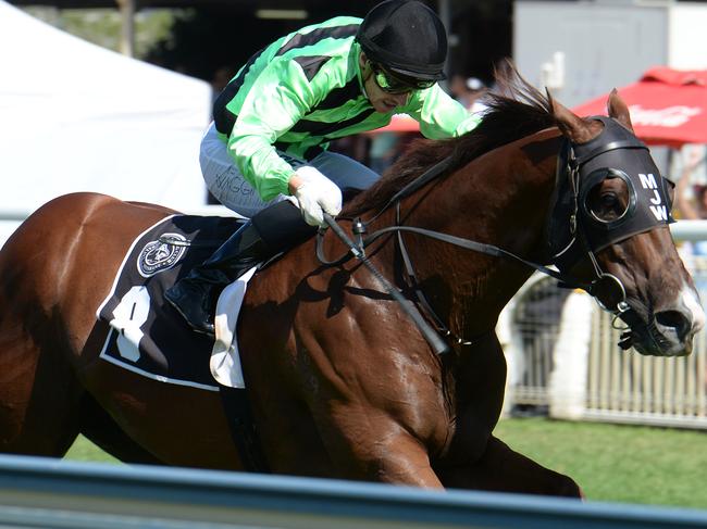 Mana Manu winning at Doomben. Picture: Grant Peters, Trackside Photography